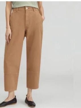 Everlane High Rise Barrel Pants Cropped Curved Leg Tan Camel Minimalist